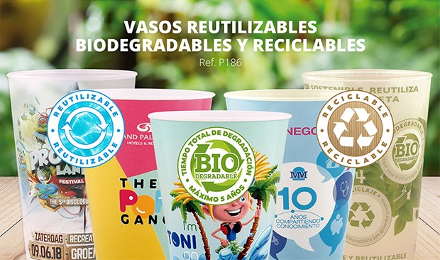 Vasos reutilizables, biodegradables y reciclables