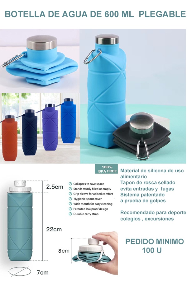 Botella de agua plegable de 600 ml apta para alimentación - Maelan