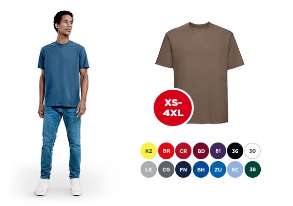Camiseta 180M de Russell: gama de tallas y colores