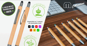 Bolígrafos pulsadores en bambú personalizados con su logo desde 0,48 €