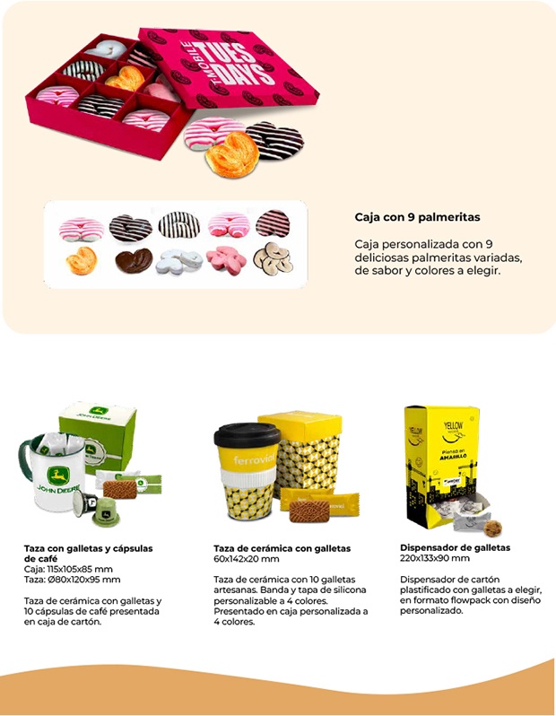 Cajas y tazas con galletas