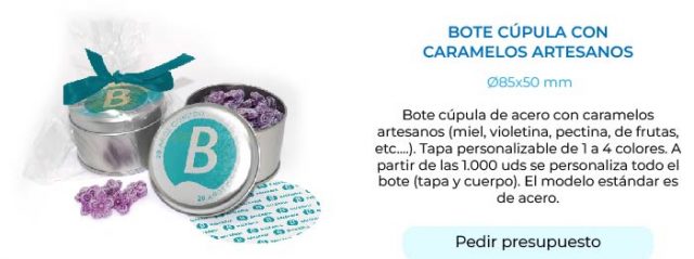 bote cúpula con caramelos artesanos