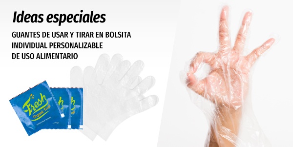 Ideas especiales - guantes de un sólo uso en bolsita individual personalizada