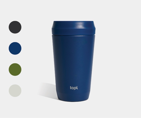 Taza Topl To Go de acero reciclado con tapa patentada 360 Taza Topl To Go de acero reciclado con tapa patentada 360