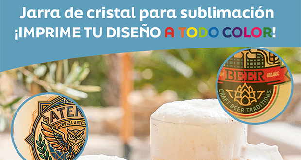 Jarras de cristal para sublimación. ¡Imprime tu diseño A TODO COLOR!